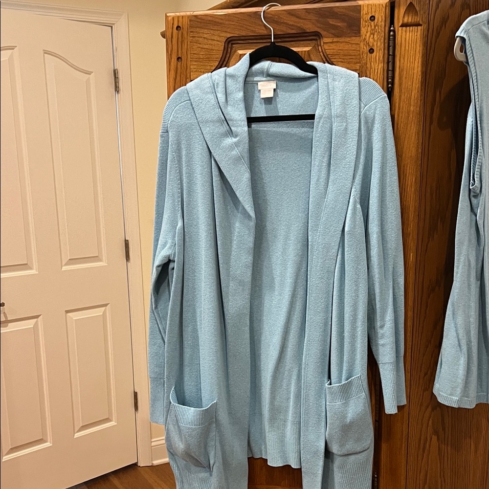 Chico's Soft Blue Hooded Cardigan